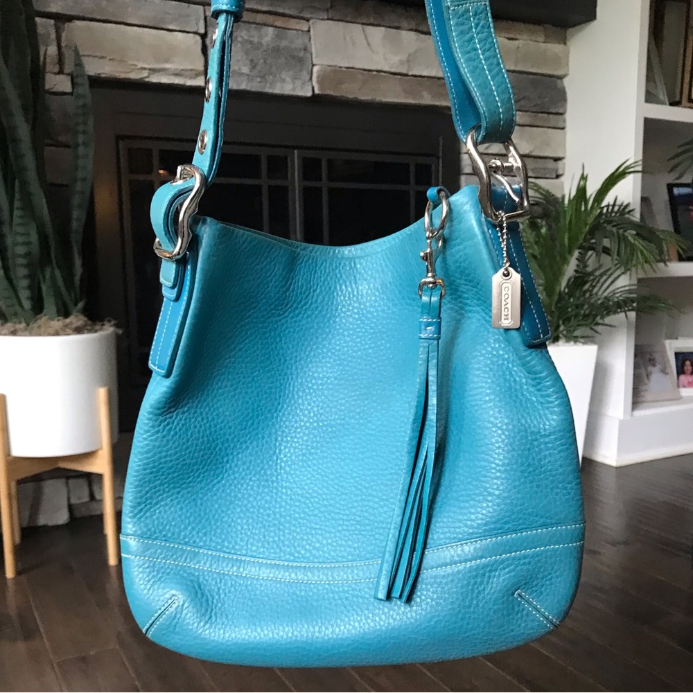 Coach Vintage Legacy Leather Slim Duffle Shoulder Crossbody Purse Blue 1427 Y2K